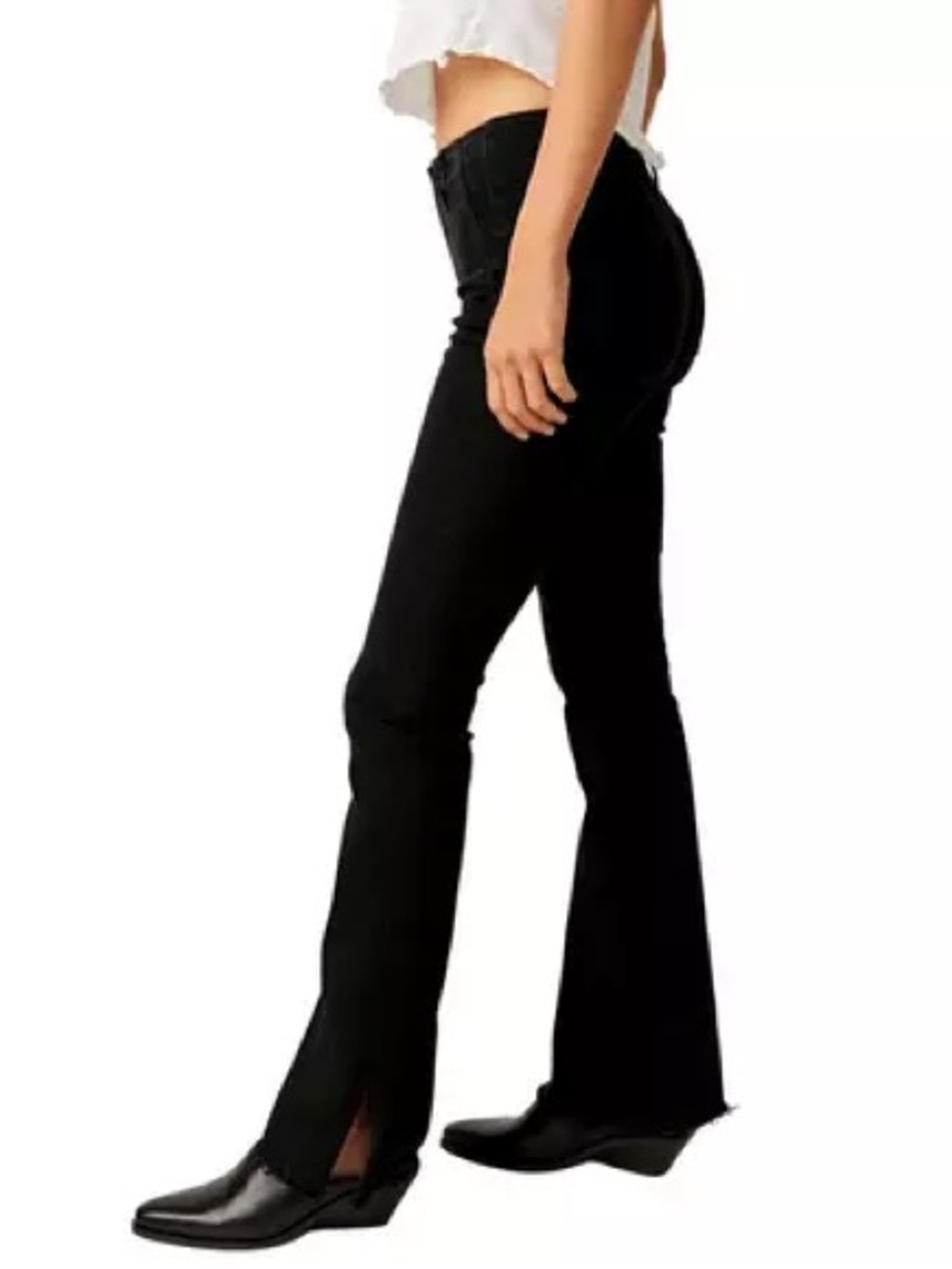 🆕 NWT Free People Level Up Slim Slit Flare Jeans Pitch Black Size 27